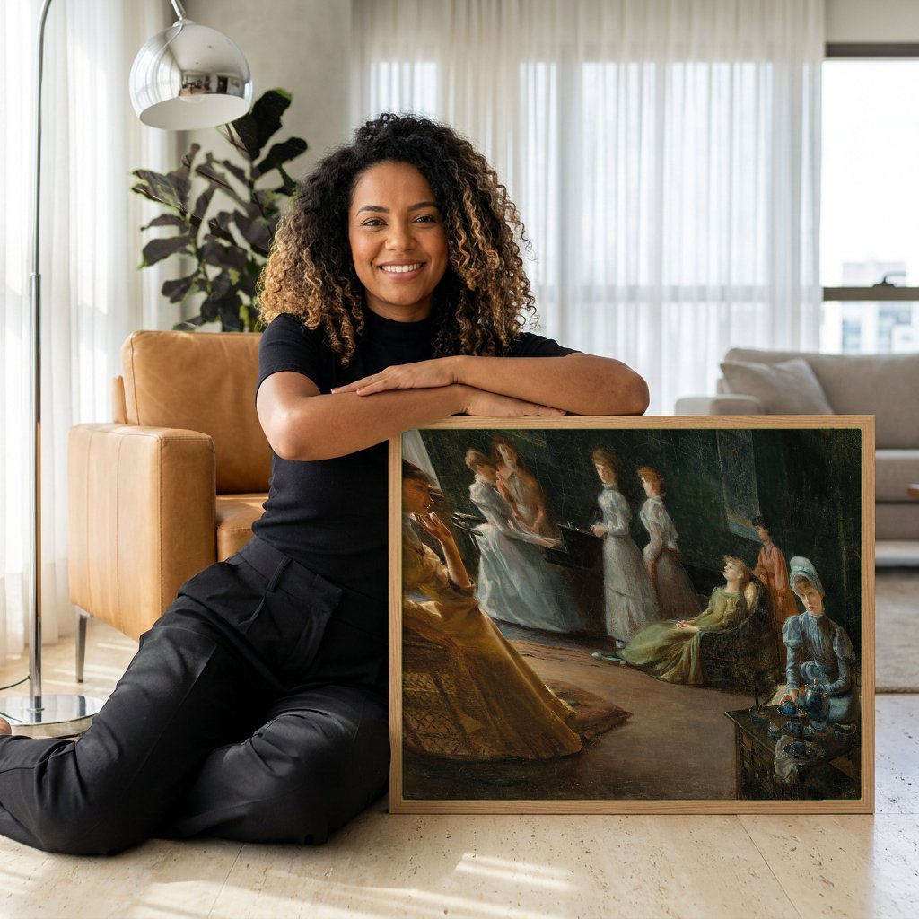 Quadro Decorativo A Hora do Chá - Jacques Émile Blanche com modelo em ambiente