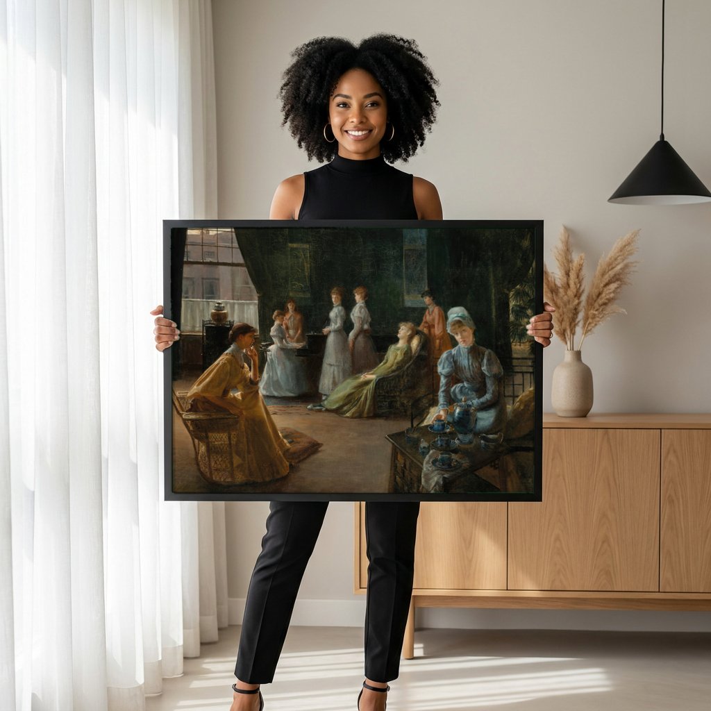 Quadro Decorativo A Hora do Chá - Jacques Émile Blanche com modelo em ambiente