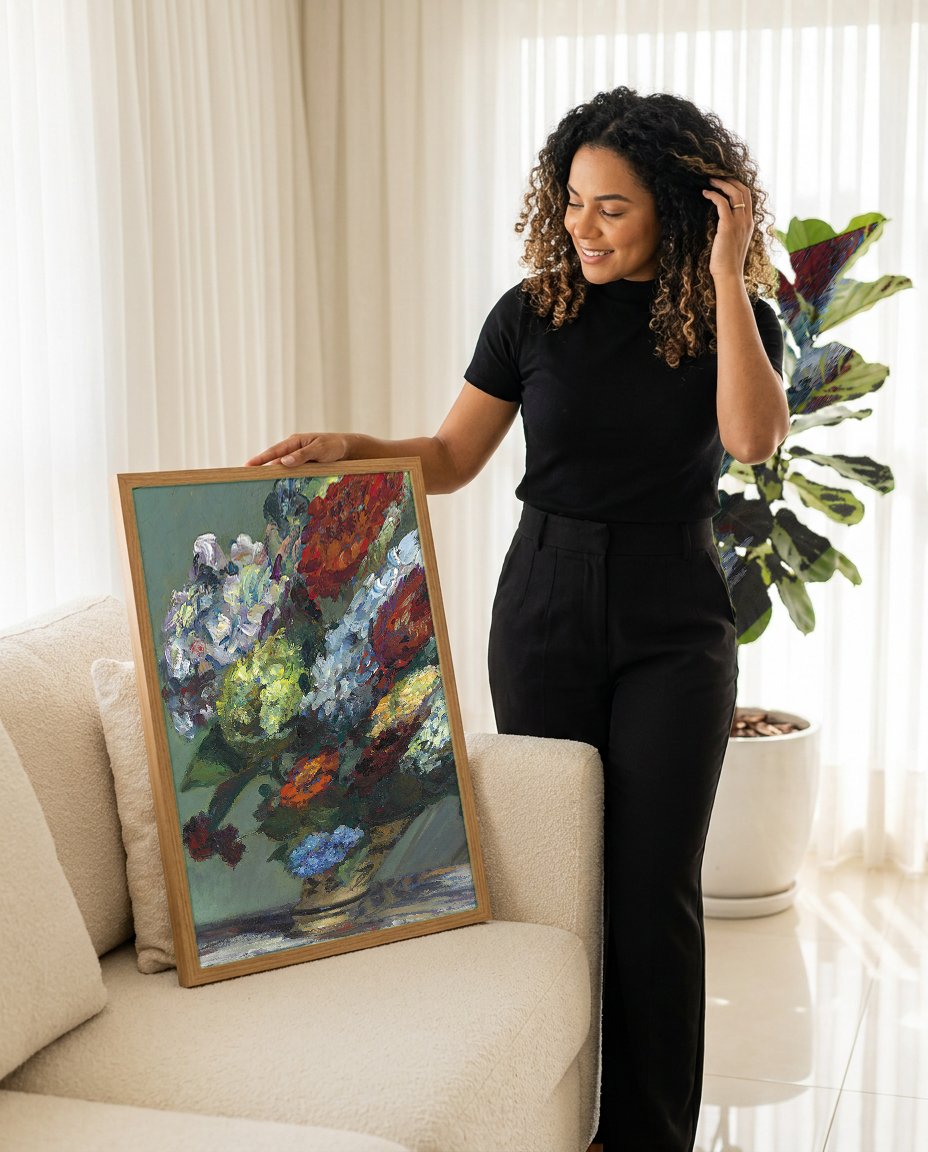 Quadro Decorativo Vaso de Flores - Jacques Émile Blanche com modelo em ambiente