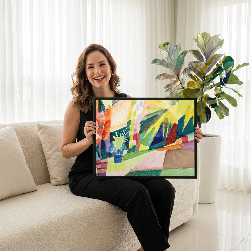 Quadro Decorativo Jardins Abstratos - August Macke com modelo em ambiente