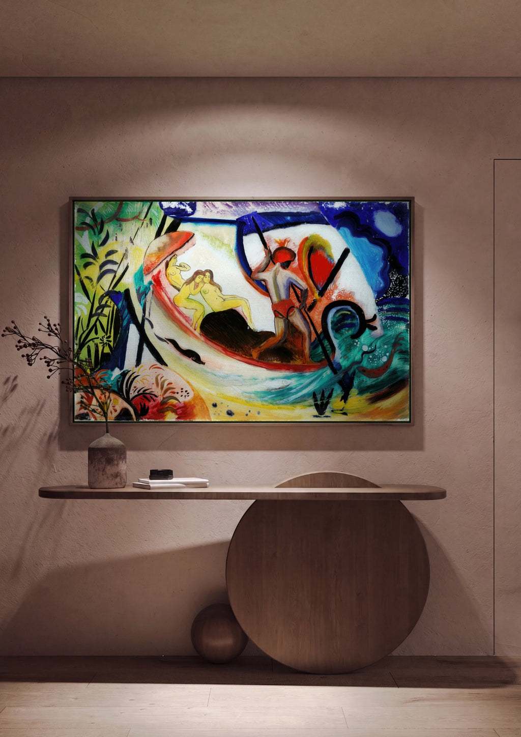 Quadro Decorativo Ninfas e Pescador - August Macke em ambiente decorado