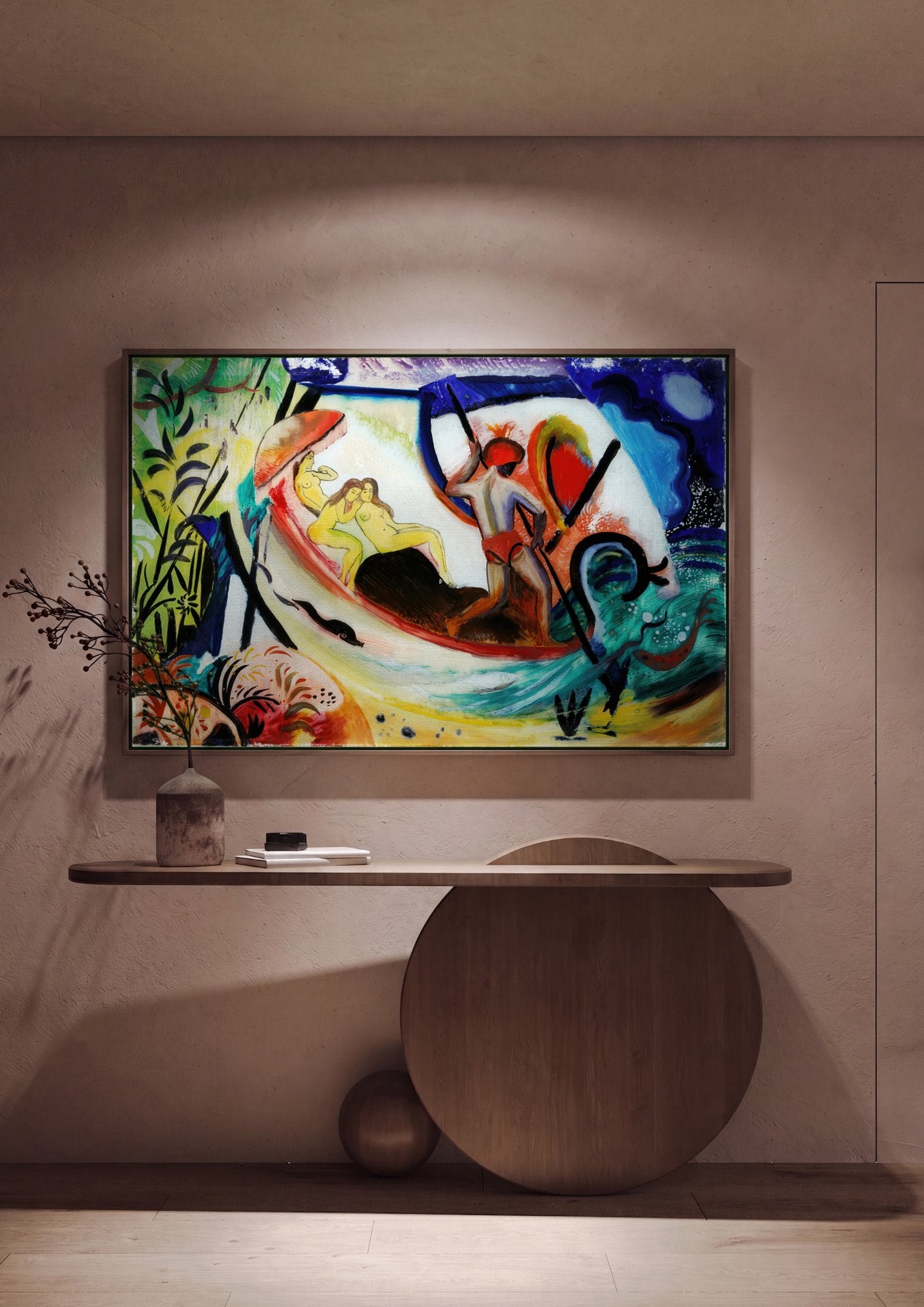 Quadro Decorativo Ninfas e Pescador - August Macke em ambiente decorado