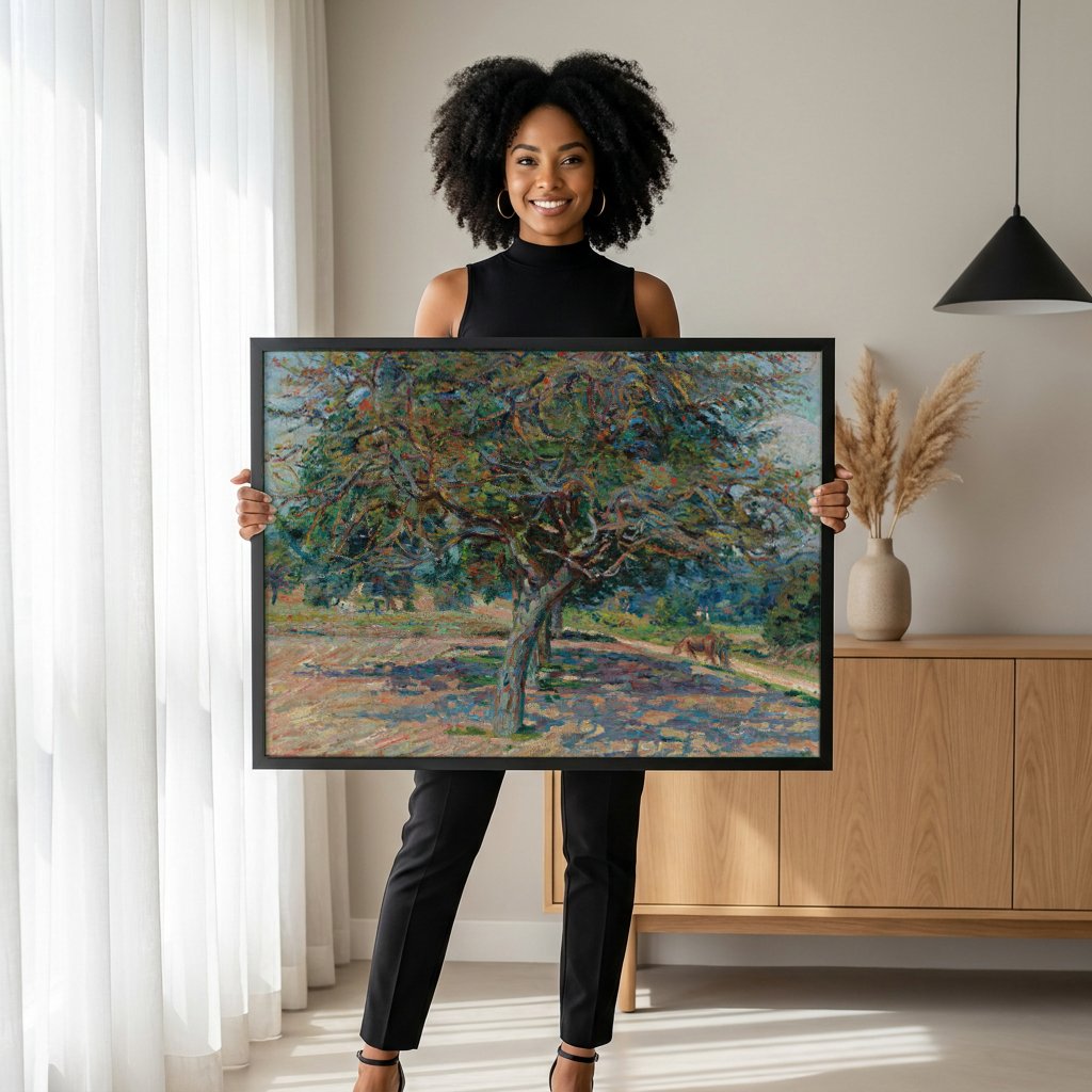 Quadro Decorativo A Macieira - Armand Guillaumin com modelo em ambiente