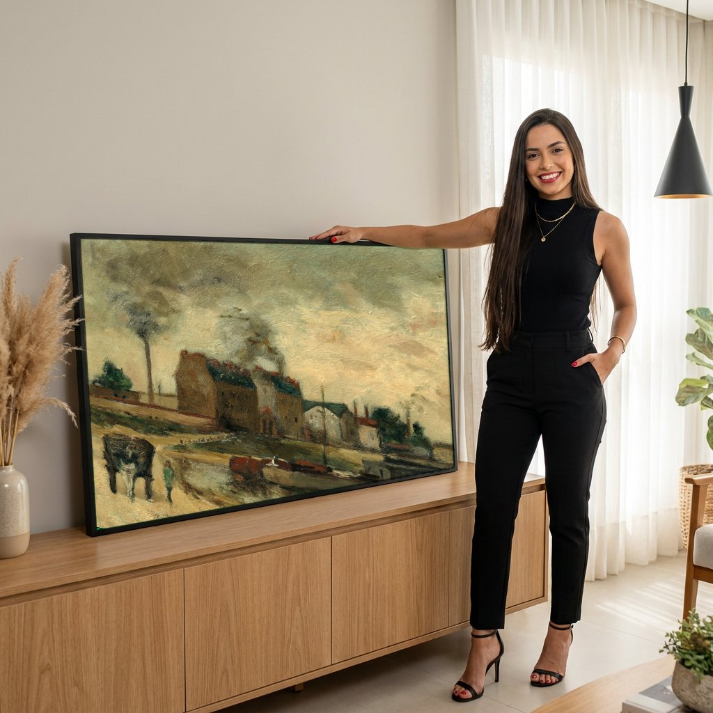 Quadro Decorativo Porto Urbano - Gauguin com modelo em ambiente