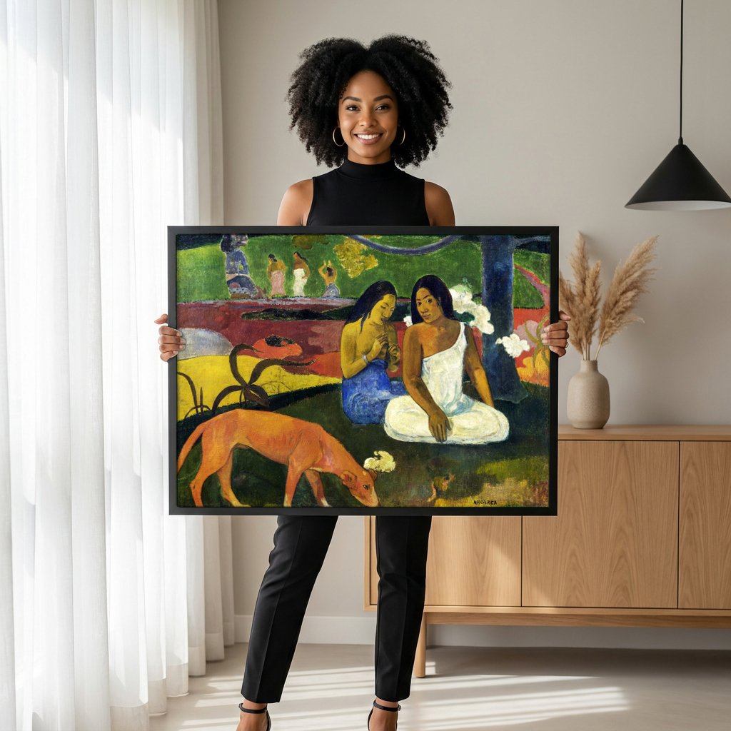Quadro Decorativo Arearea - Paul Gauguin com modelo em ambiente
