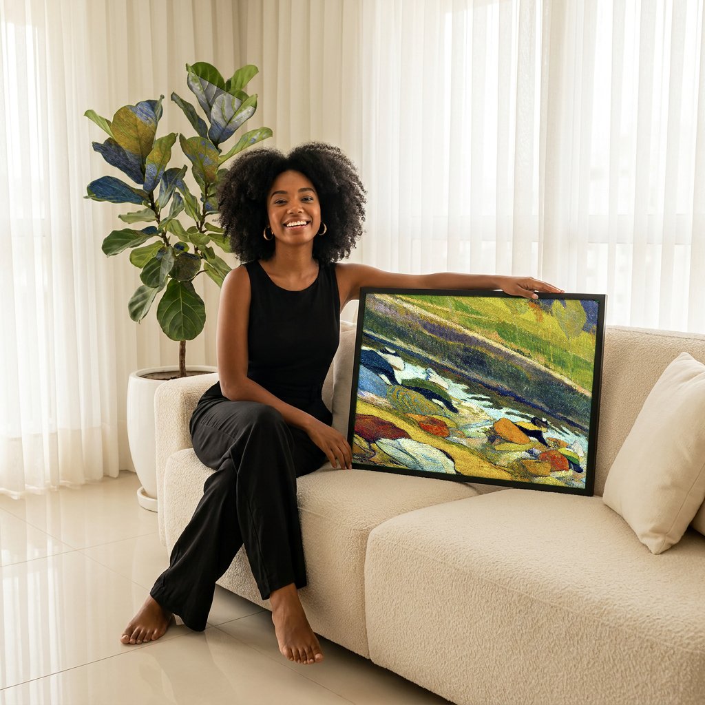 Quadro Decorativo As Lavadeiras - Gauguin com modelo em ambiente