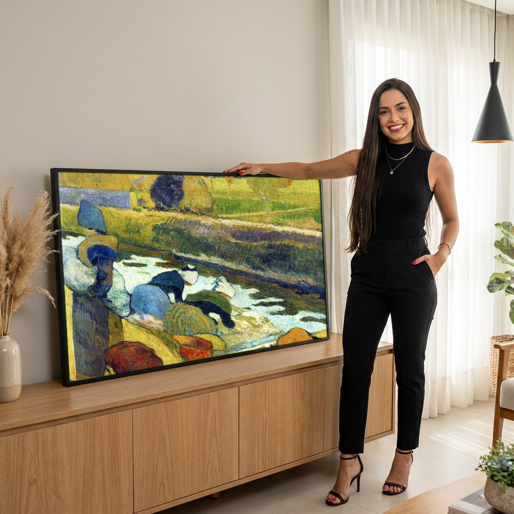 Quadro Decorativo As Lavadeiras - Gauguin com modelo em ambiente
