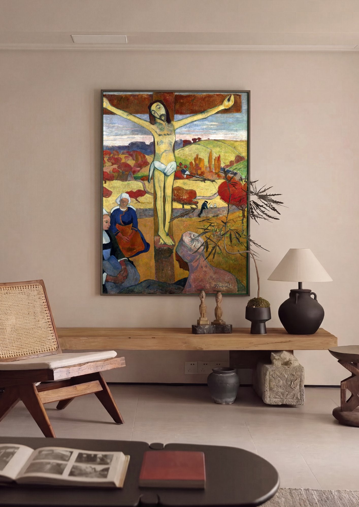 Quadro Decorativo Cristo Amarelo - Gauguin em ambiente decorado