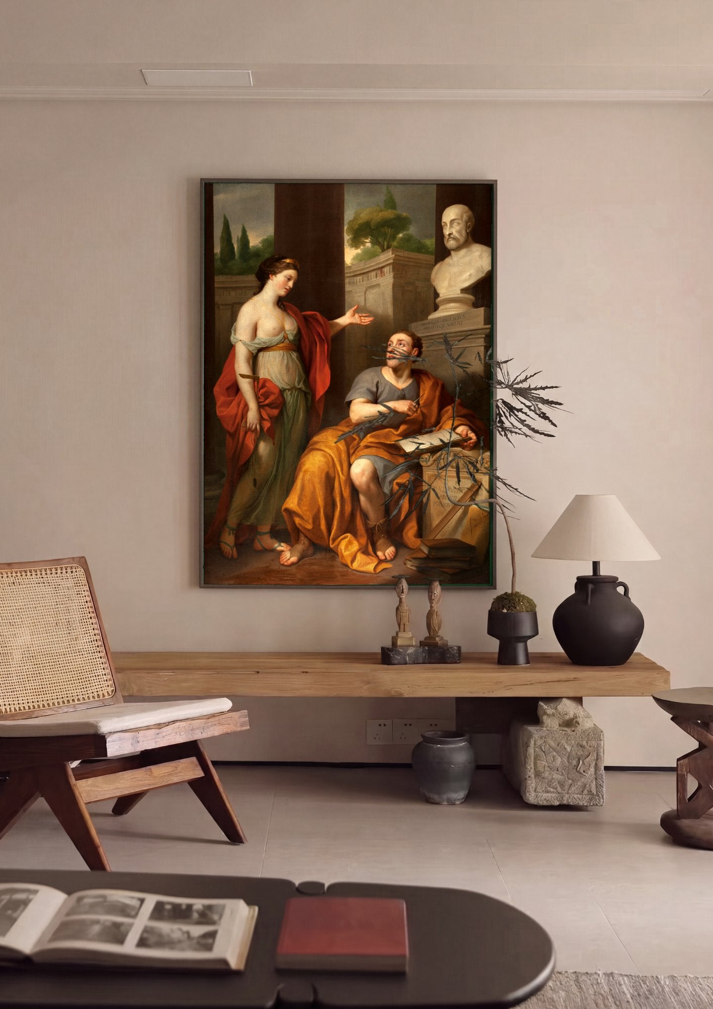 Quadro Decorativo Apolo e Musa da Arquitetura - Mengs em ambiente decorado