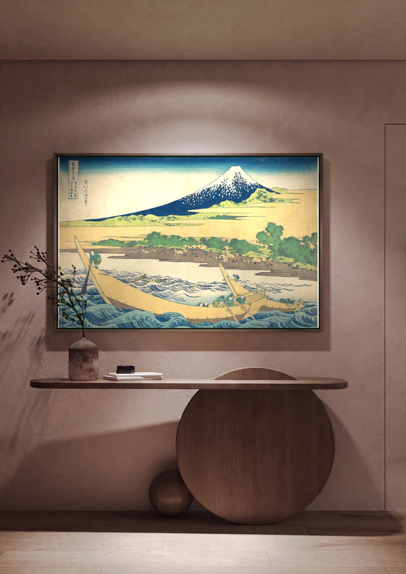 Quadro Decorativo A Passagem do Rio Fuji - Hokusai em ambiente decorado