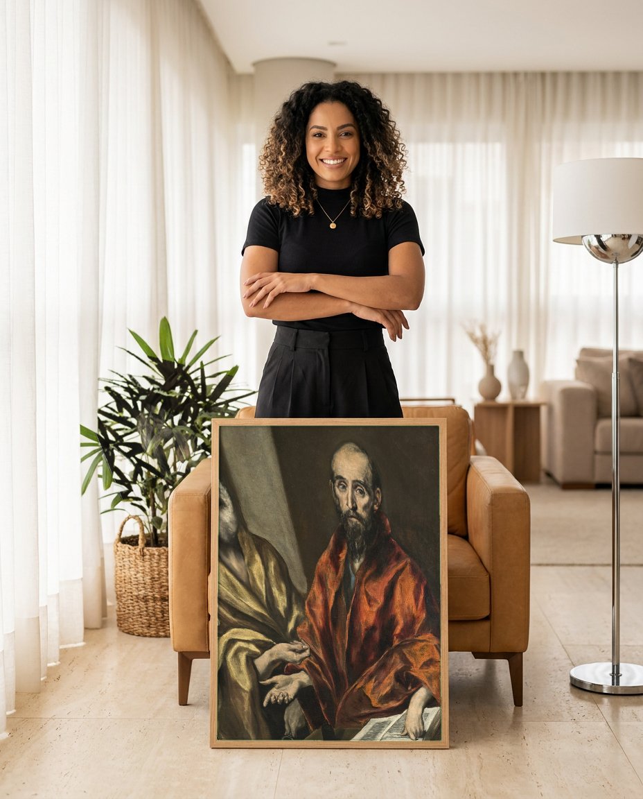 Quadro Decorativo São Pedro e São Paulo - El Greco com modelo em ambiente