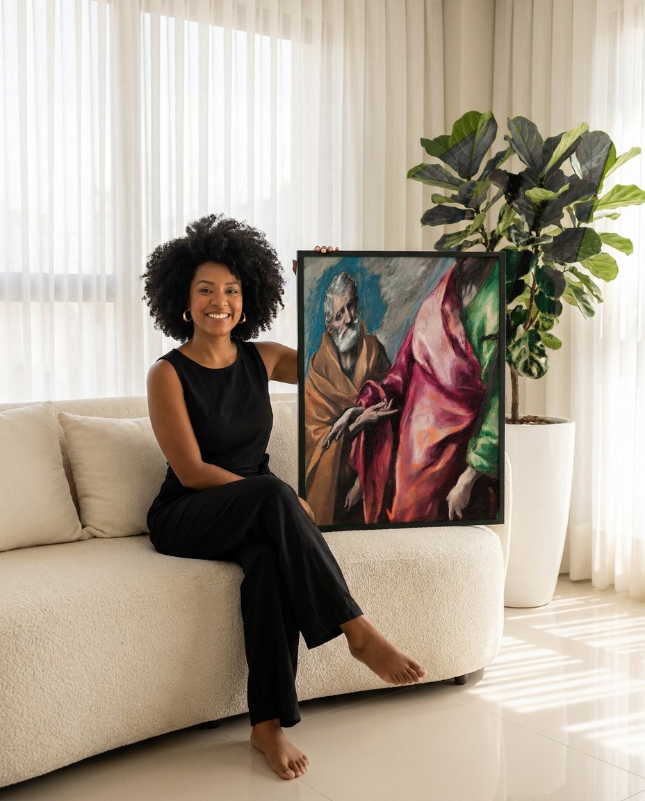 Quadro Decorativo São Pedro e São Paulo - El Greco com modelo em ambiente