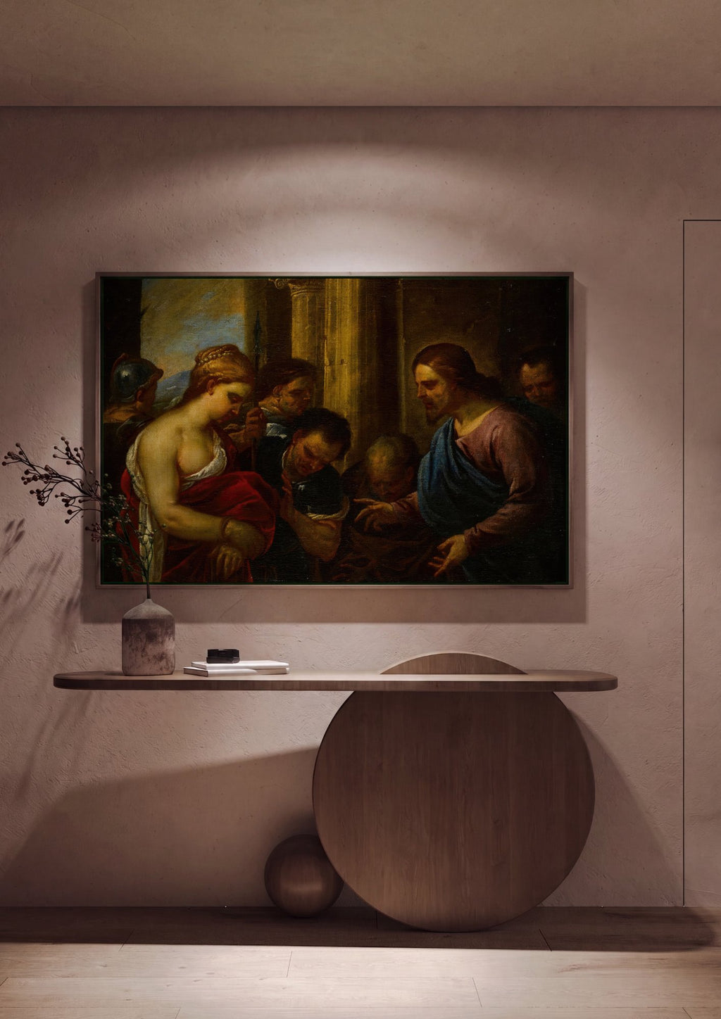 Quadro Decorativo Jesus e a Mulher Adúltera - Luca Giordano em ambiente decorado