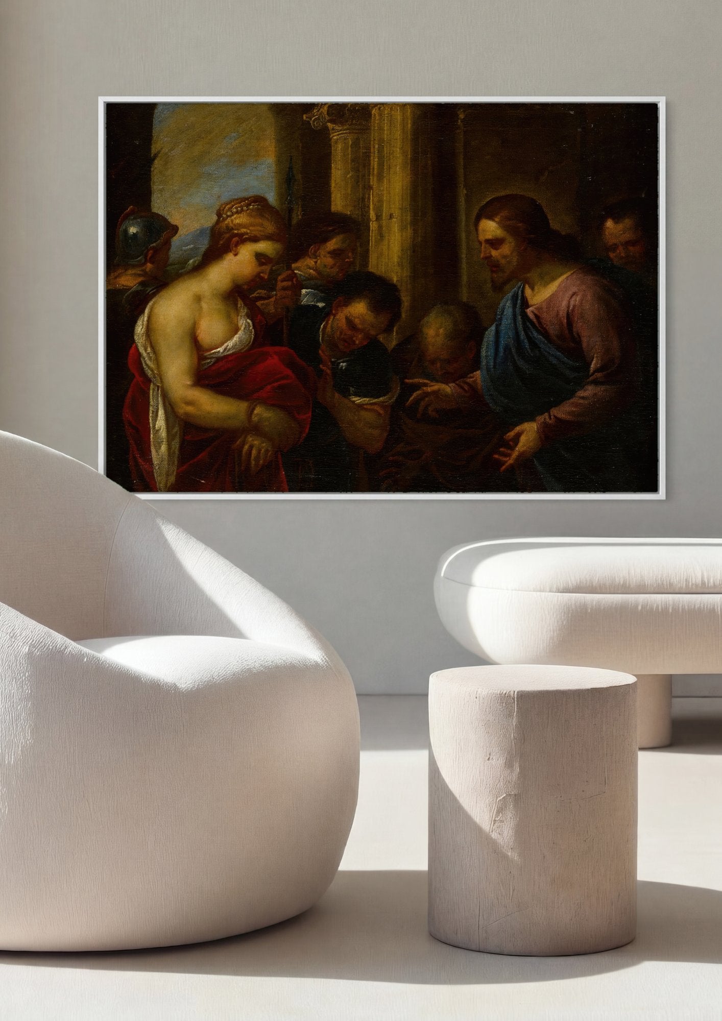 Quadro Decorativo Jesus e a Mulher Adúltera - Luca Giordano em ambiente decorado