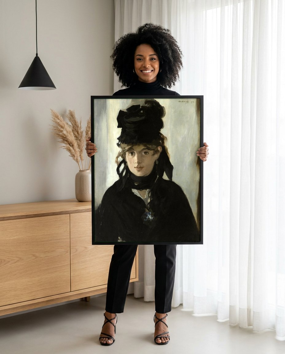 Quadro Decorativo Berthe Morisot com um véu - Edouard Manet com modelo em ambiente