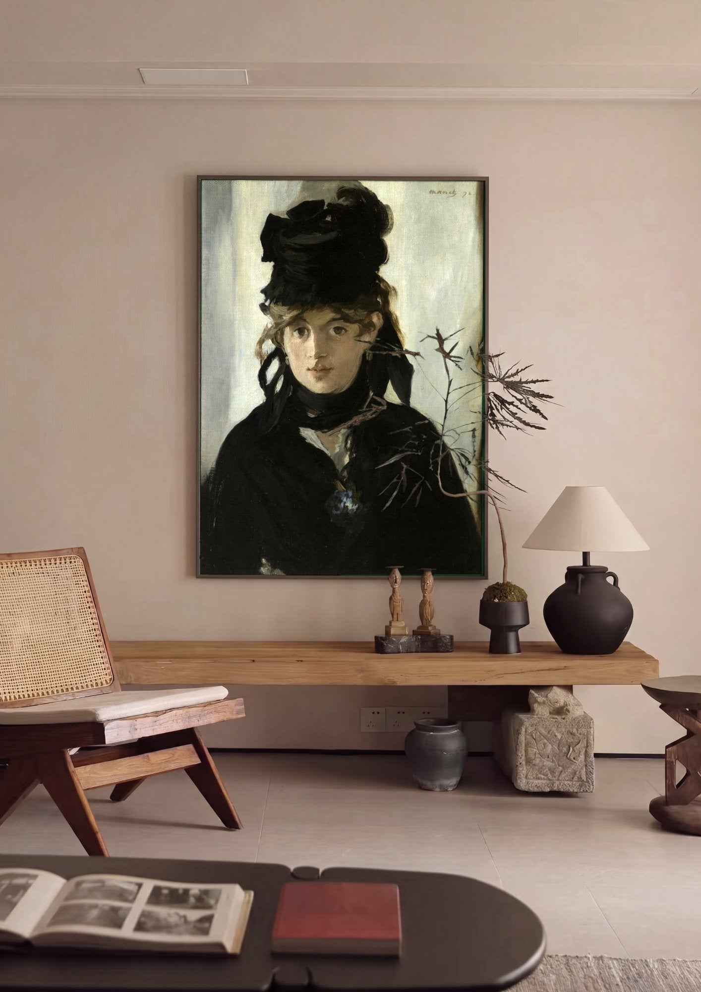 Quadro Decorativo Berthe Morisot com um véu - Edouard Manet em ambiente decorado