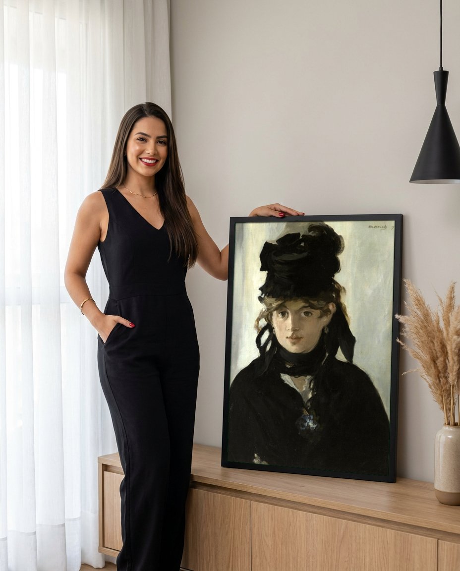 Quadro Decorativo Berthe Morisot com um véu - Edouard Manet com modelo em ambiente