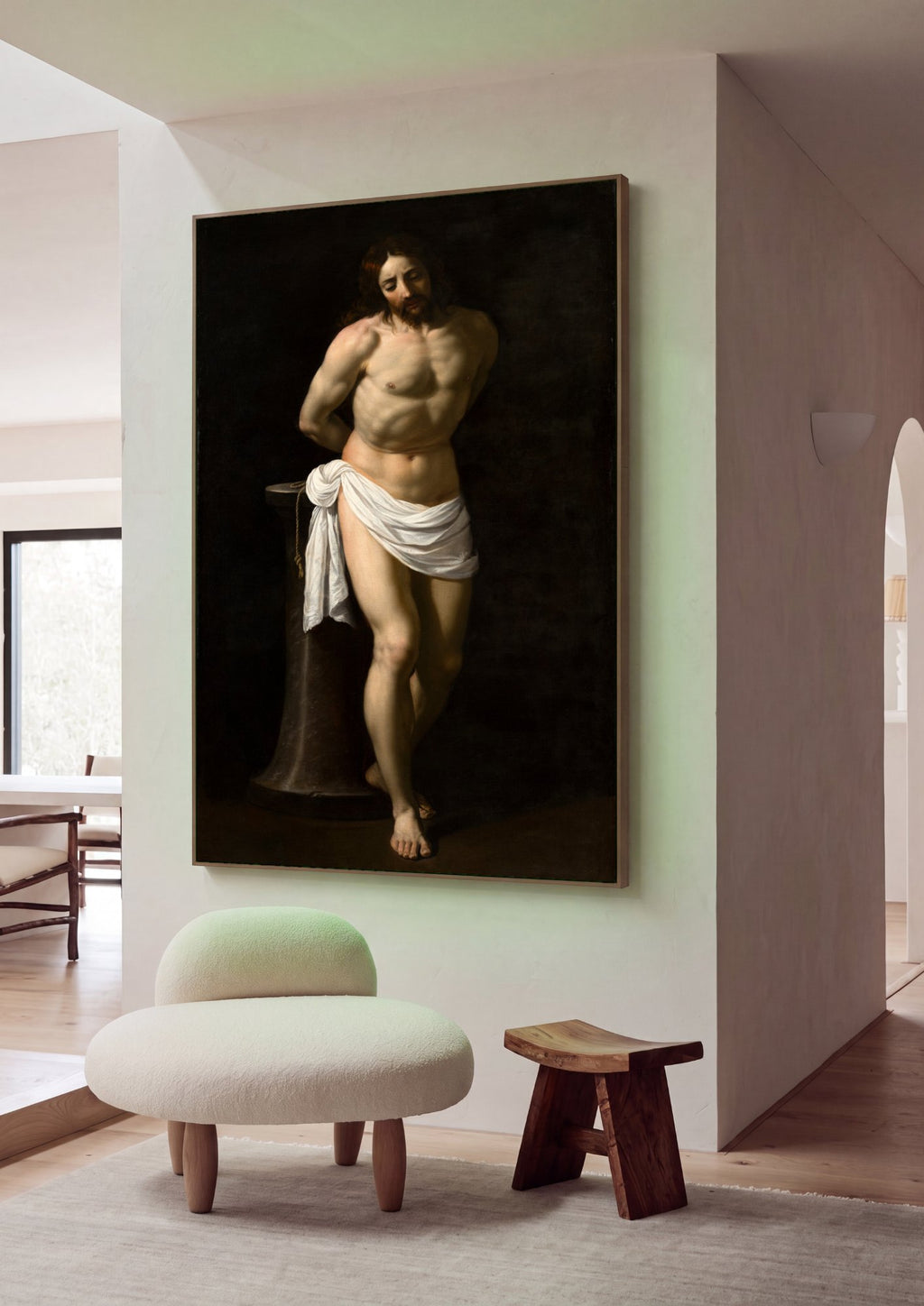 Quadro Decorativo Cristo Atado à Coluna - Guido Reni em ambiente decorado