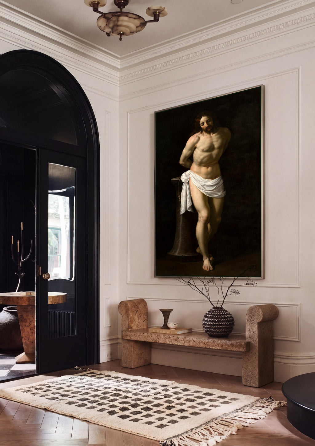 Quadro Decorativo Cristo Atado à Coluna - Guido Reni em ambiente decorado