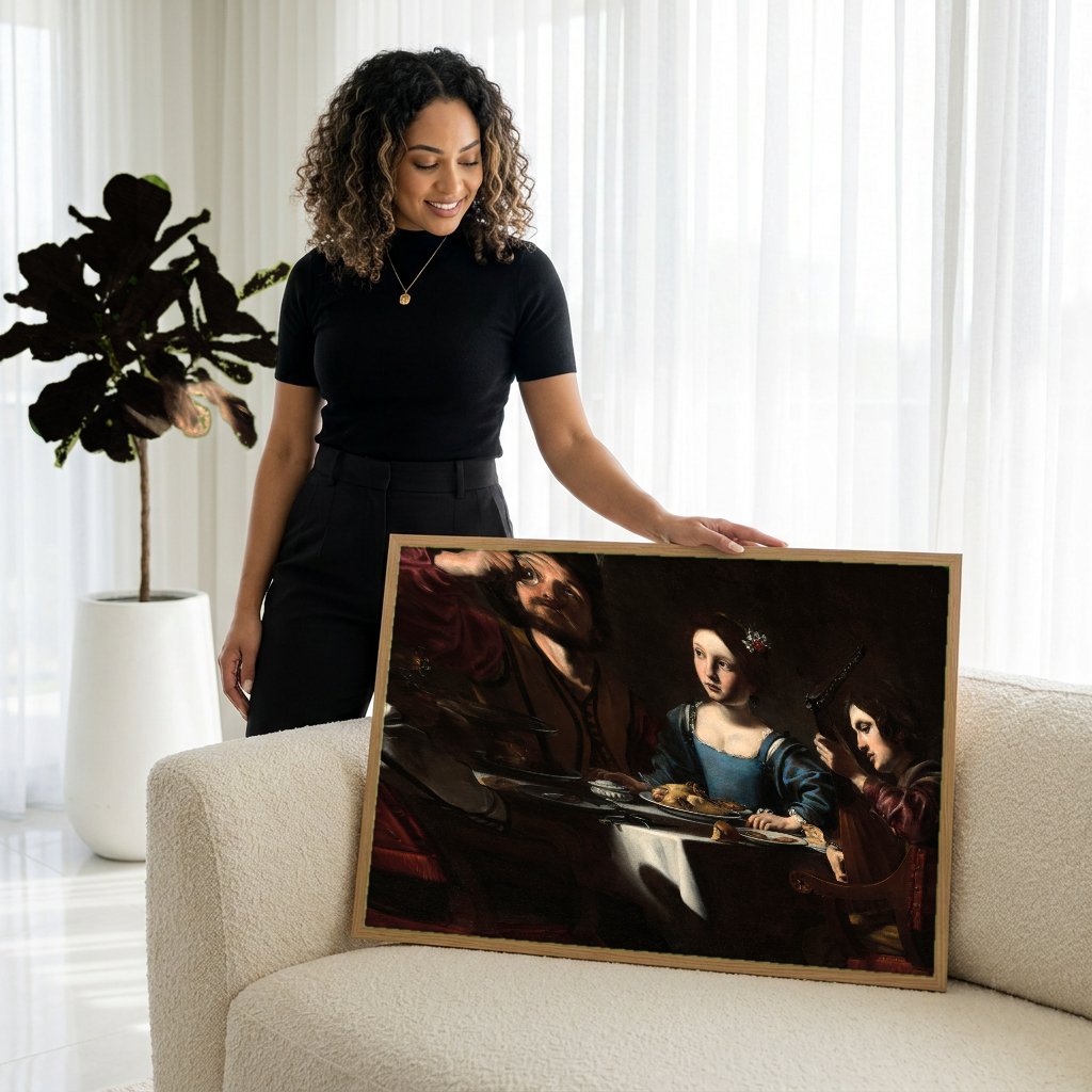 Quadro Decorativo A Ceia de Emaús (segunda versão) - Caravaggio com modelo em ambiente