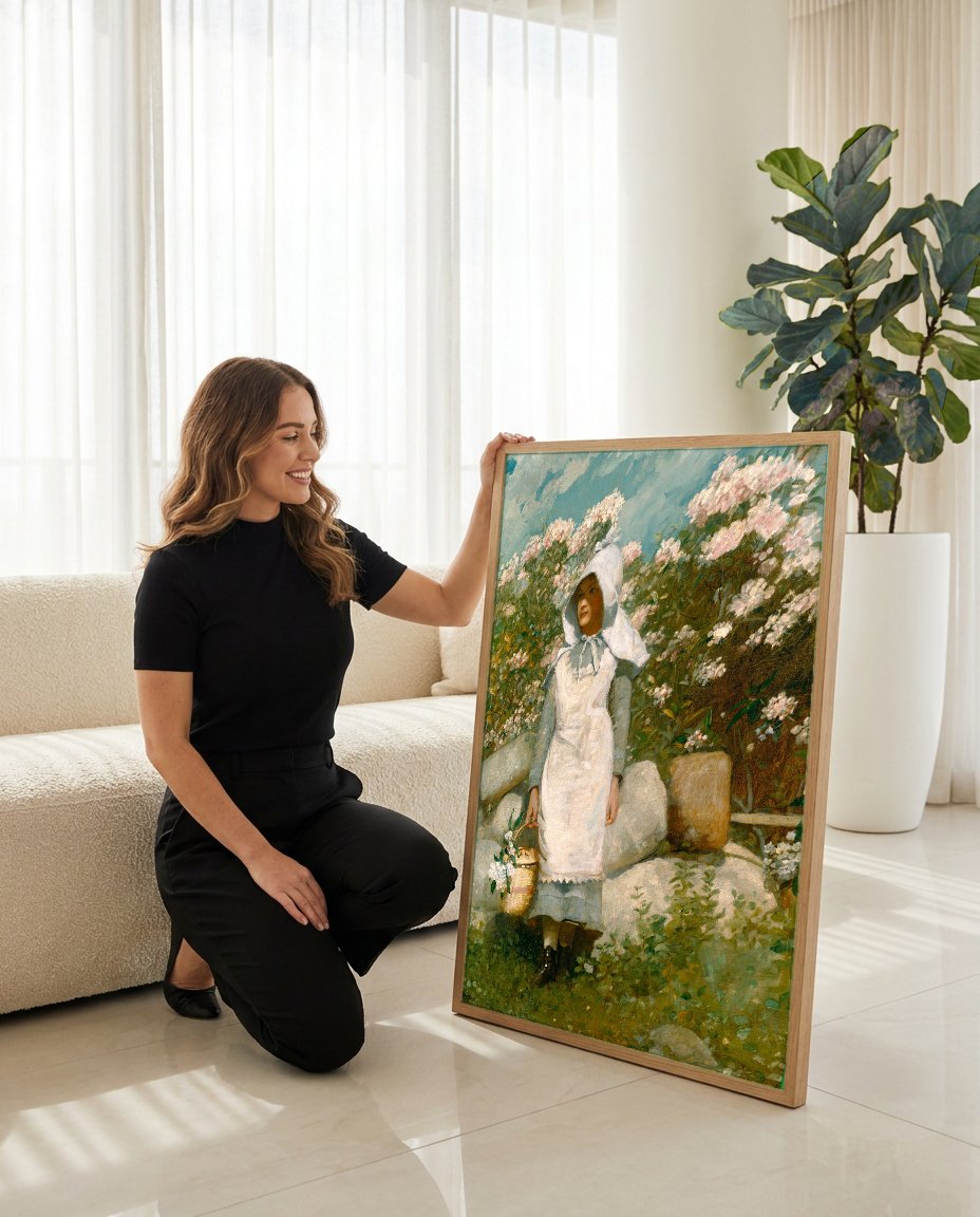 Quadro Decorativo 'Flower Garden and Bungalow' - Winslow Homer com modelo em ambiente