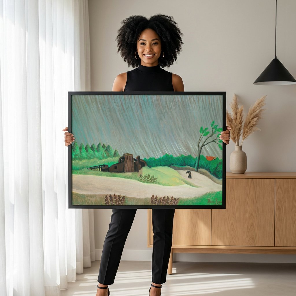 Quadro Decorativo A Carroça de Père Junier - Henri Rousseau com modelo em ambiente