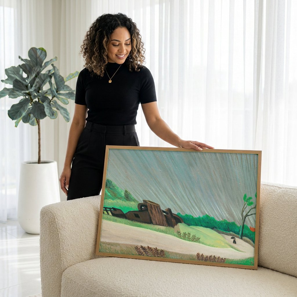 Quadro Decorativo A Carroça de Père Junier - Henri Rousseau com modelo em ambiente
