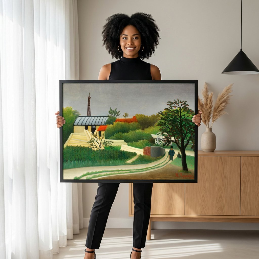 Quadro Decorativo A Carroça de Père Junier - Henri Rousseau com modelo em ambiente