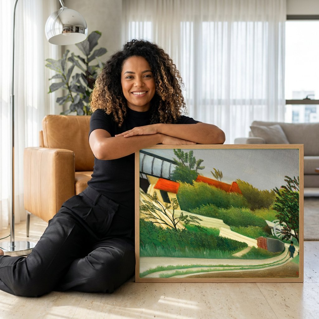 Quadro Decorativo A Carroça de Père Junier - Henri Rousseau com modelo em ambiente