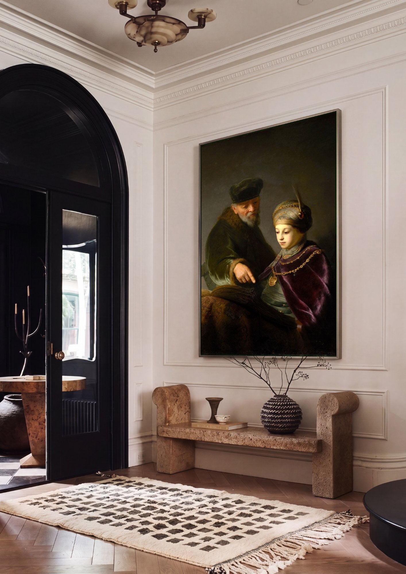 Quadro Decorativo 'O Erudito e seu Aluno' - Rembrandt em ambiente decorado