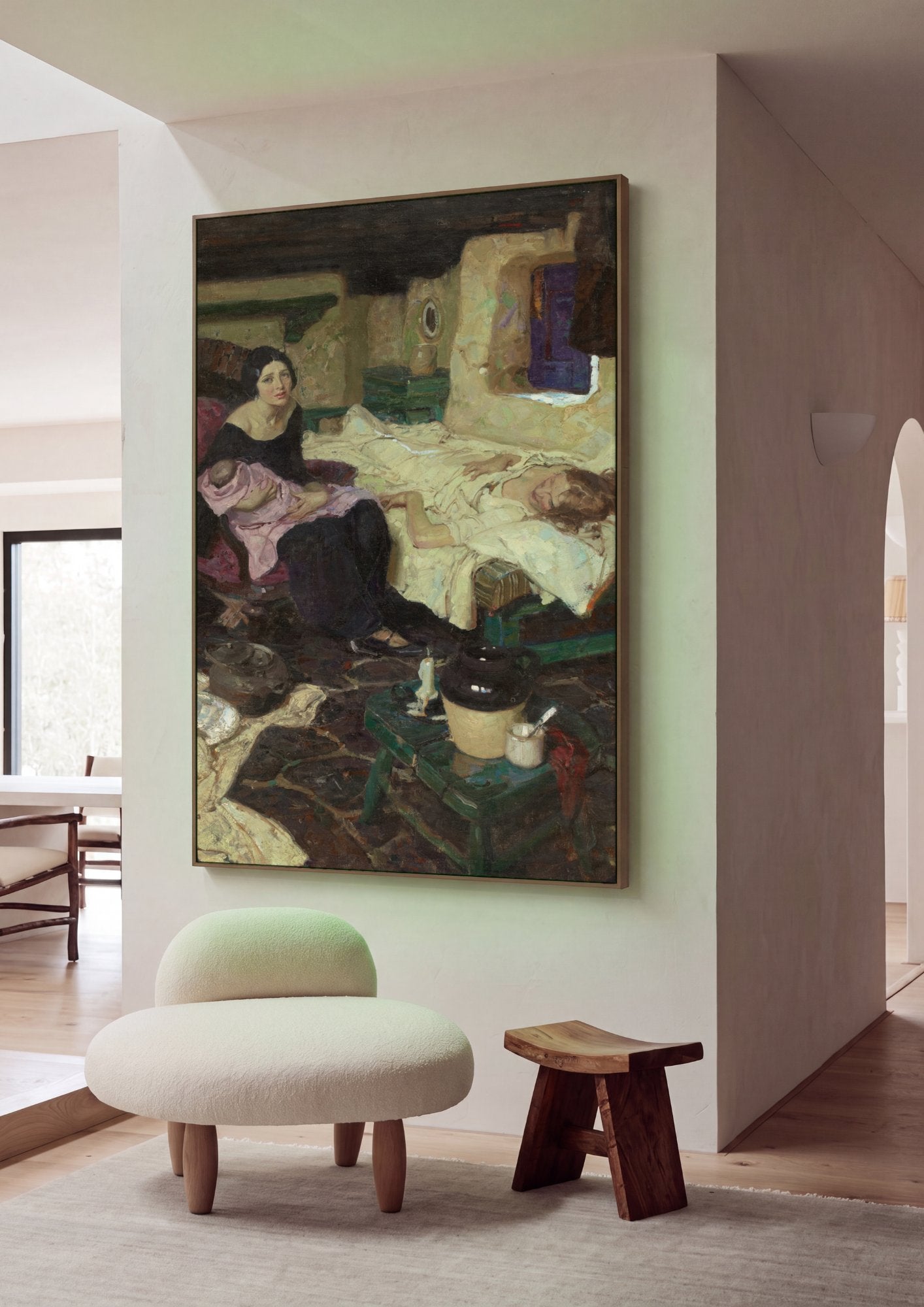 Quadro Decorativo Maternidade e Preocupação - Dean Cornwell em ambiente decorado