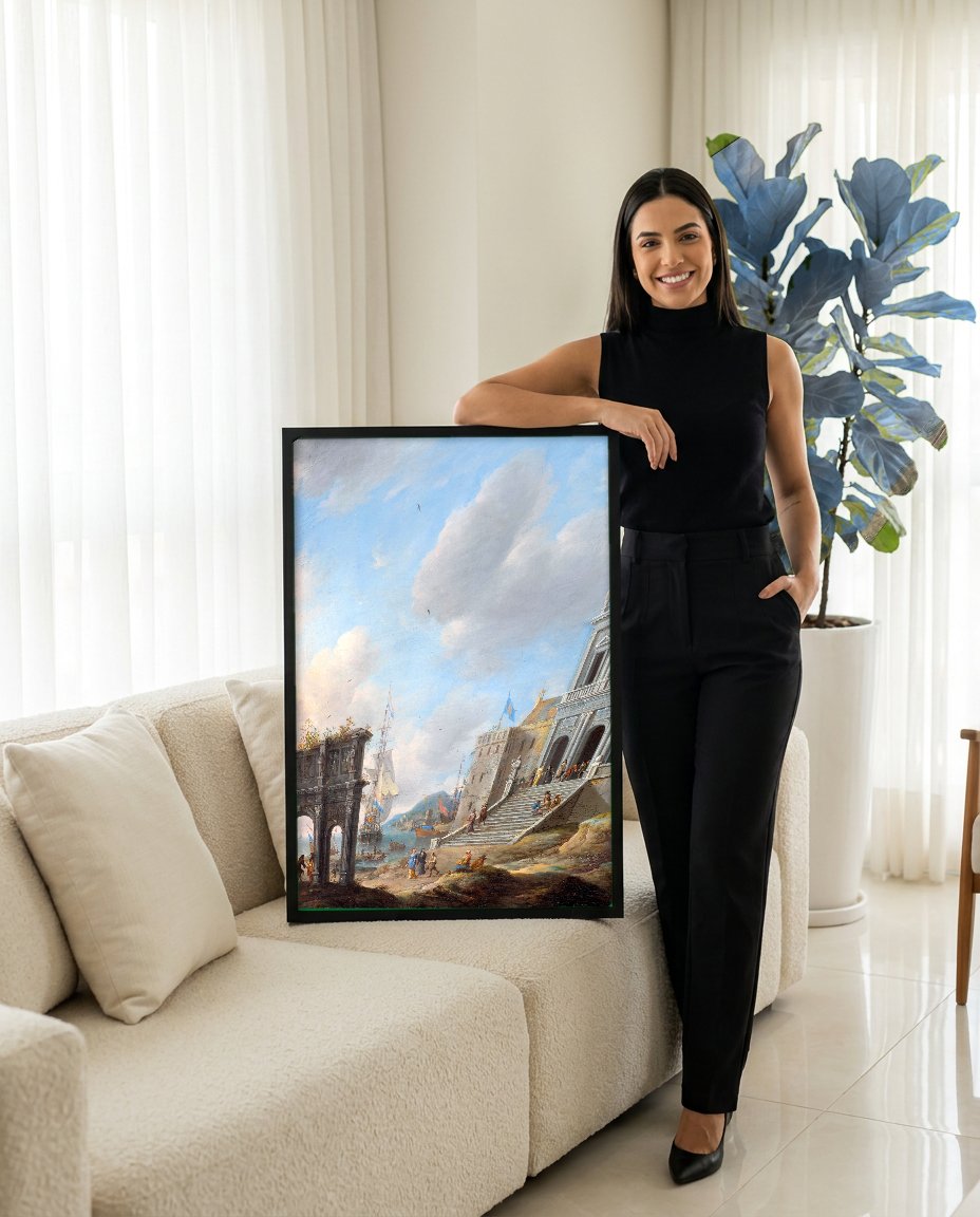 Quadro Decorativo Porto com Arquitetura Clássica - Beerstraaten com modelo em ambiente