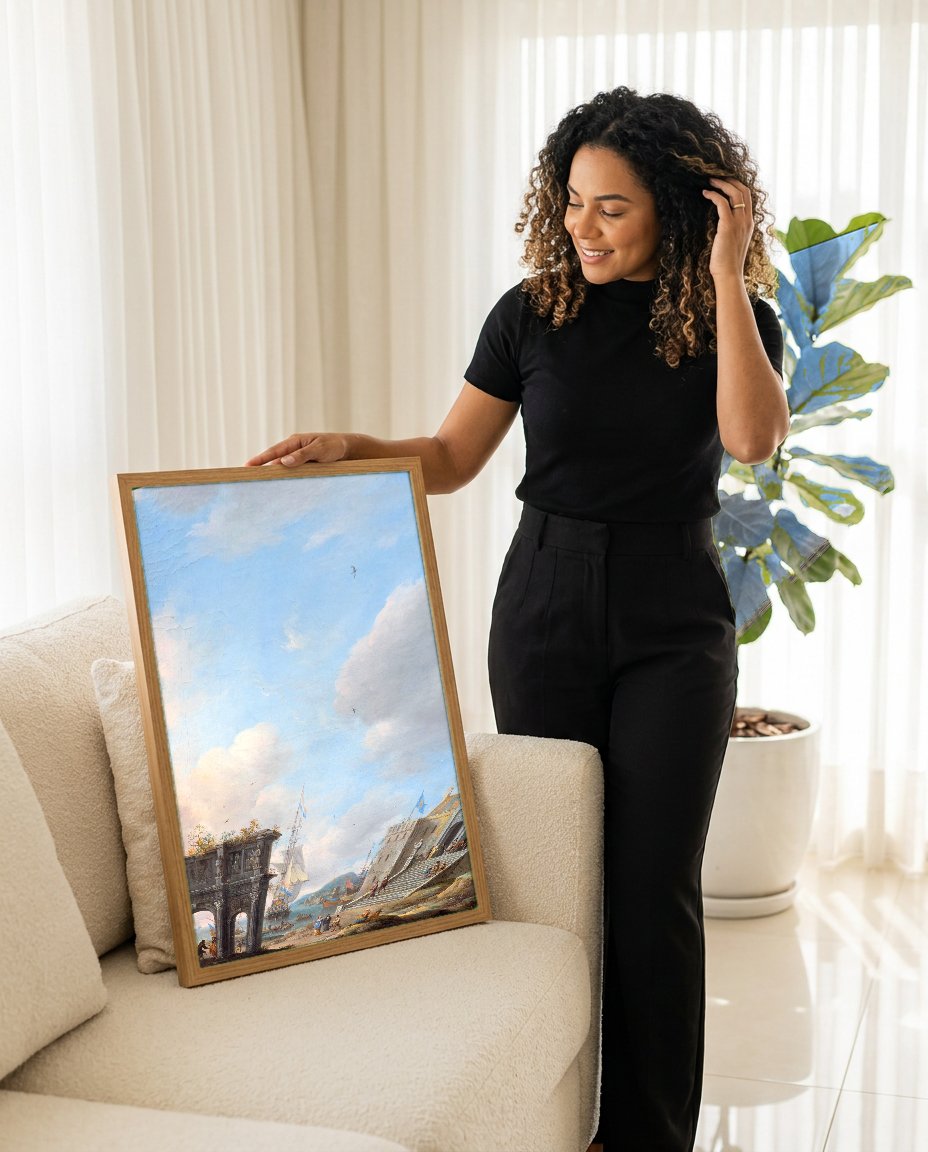 Quadro Decorativo Porto com Arquitetura Clássica - Beerstraaten com modelo em ambiente