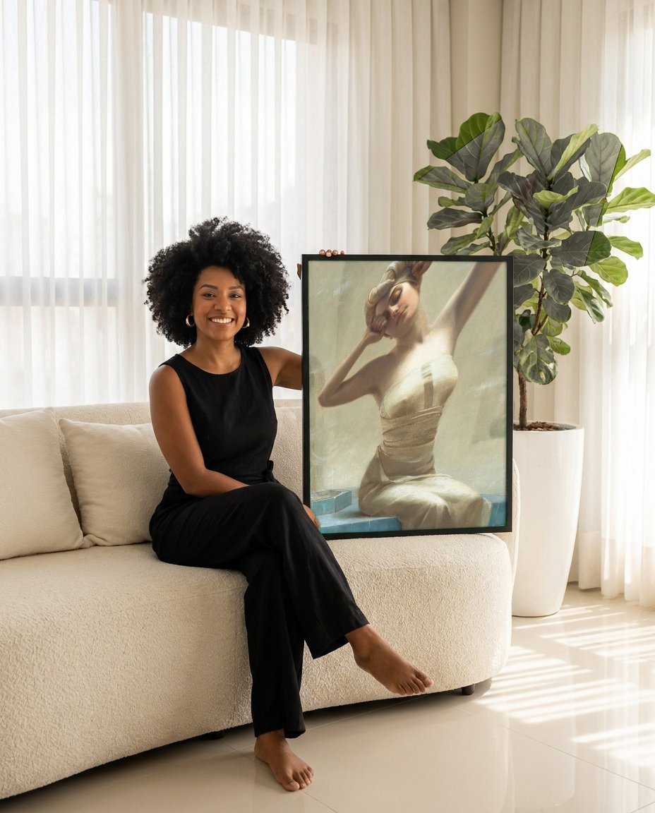 Quadro Decorativo A Mulher no Banho Turco - Theodoros Ralli com modelo em ambiente