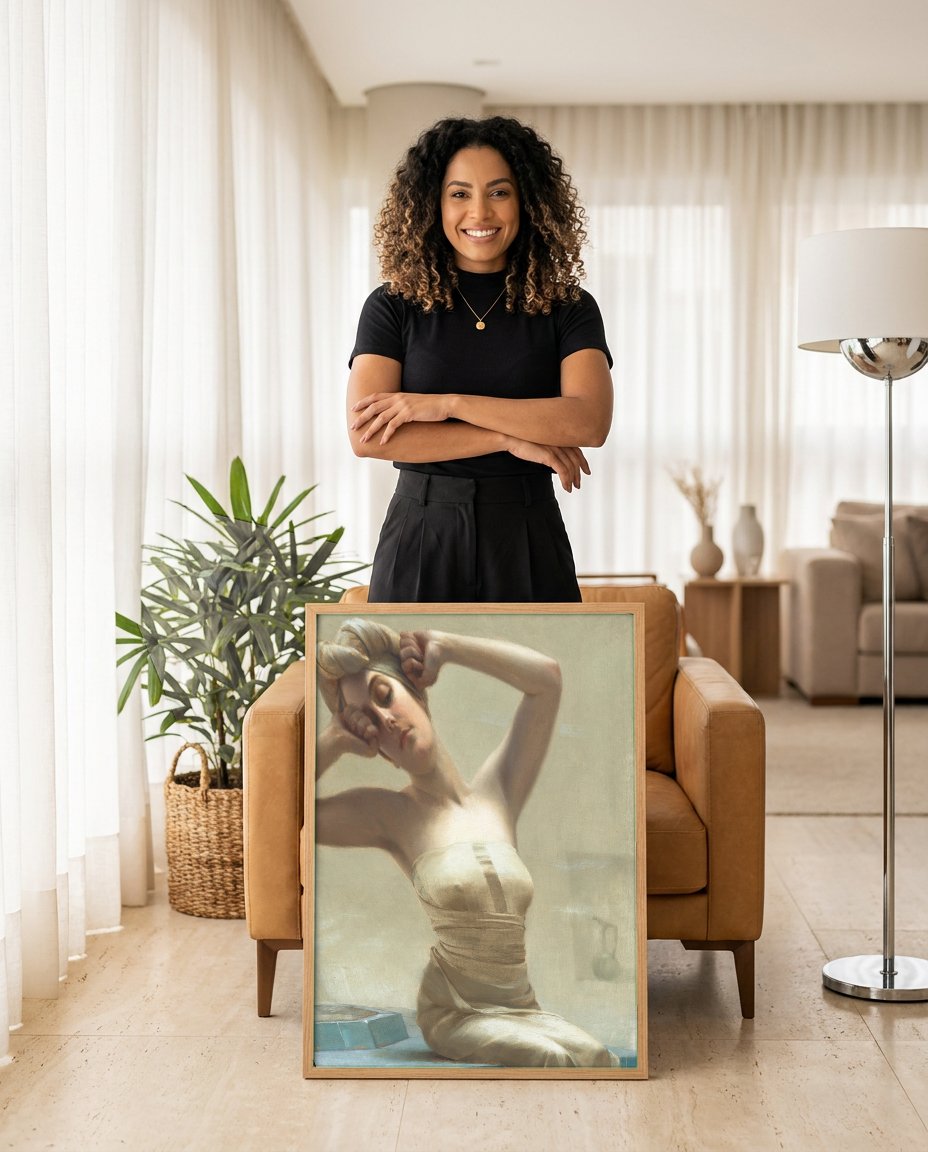 Quadro Decorativo A Mulher no Banho Turco - Theodoros Ralli com modelo em ambiente