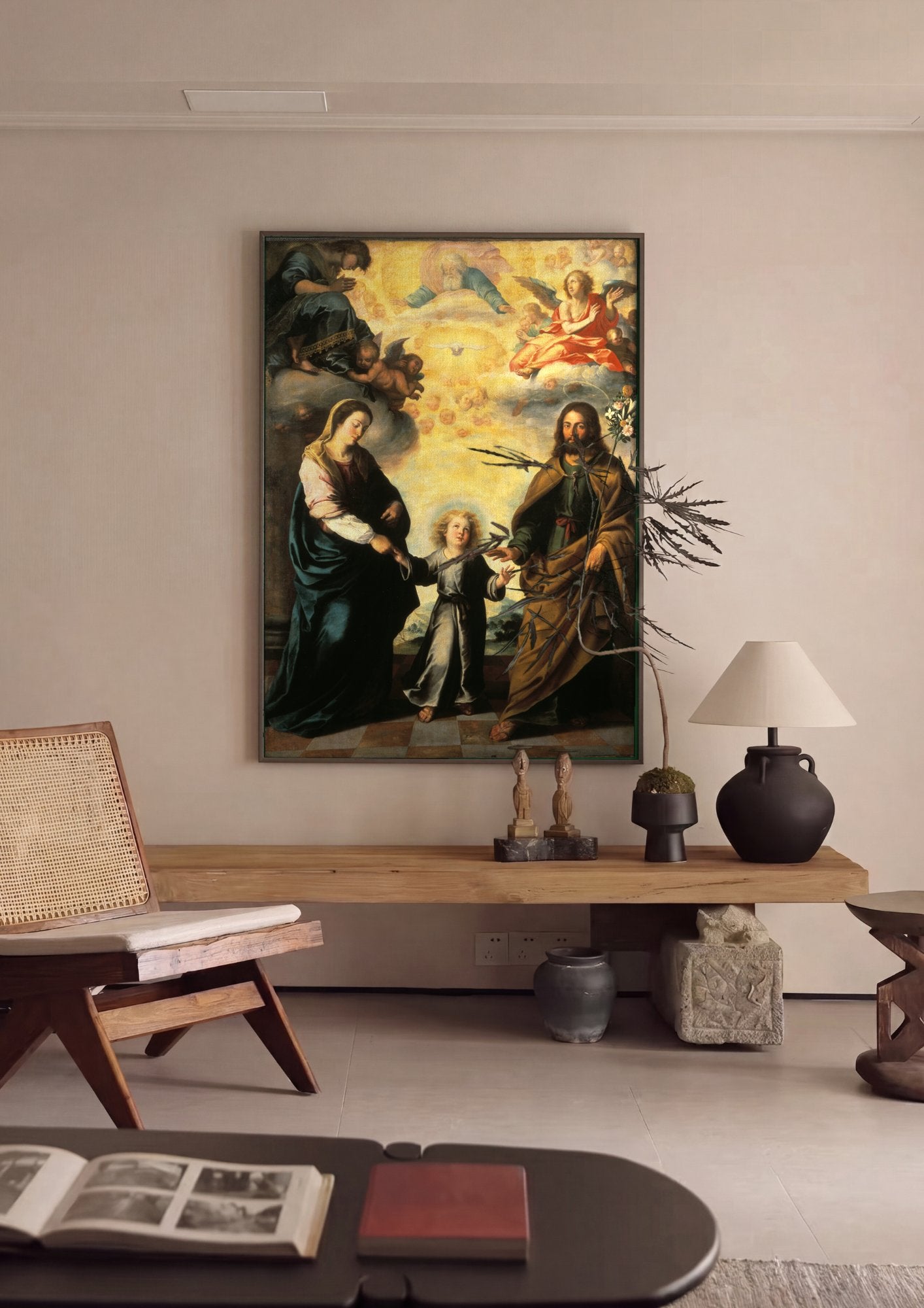 Quadro Decorativo A Sagrada Família - Murillo em ambiente decorado