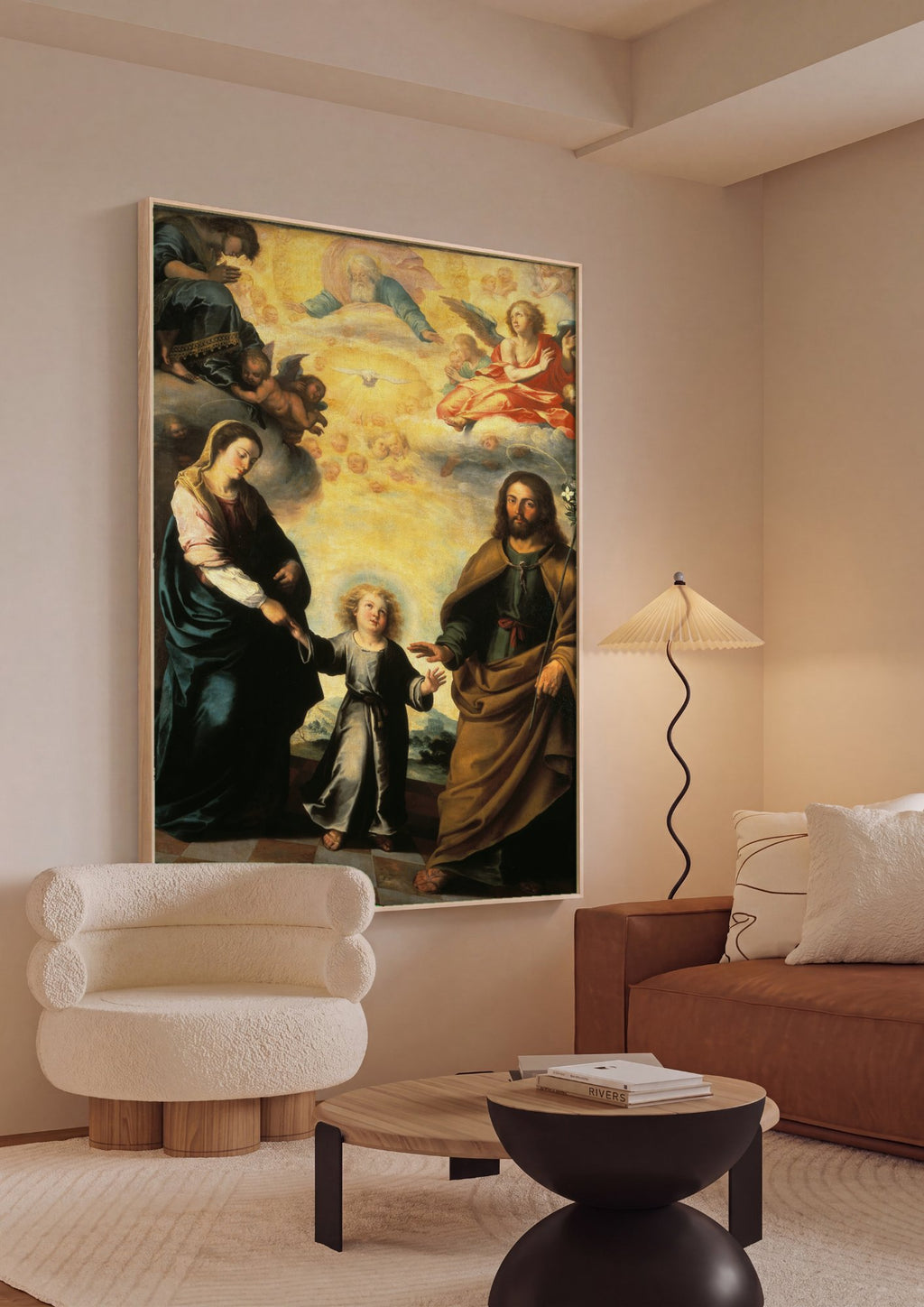 Quadro Decorativo A Sagrada Família - Murillo em ambiente decorado