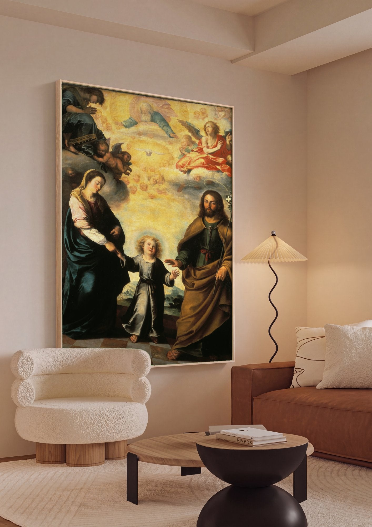 Quadro Decorativo A Sagrada Família - Murillo em ambiente decorado