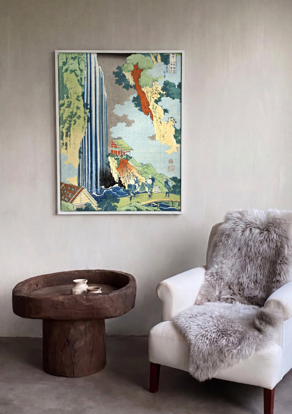 Quadro Decorativo A Cascata de Kirifuri – Hokusai em ambiente decorado