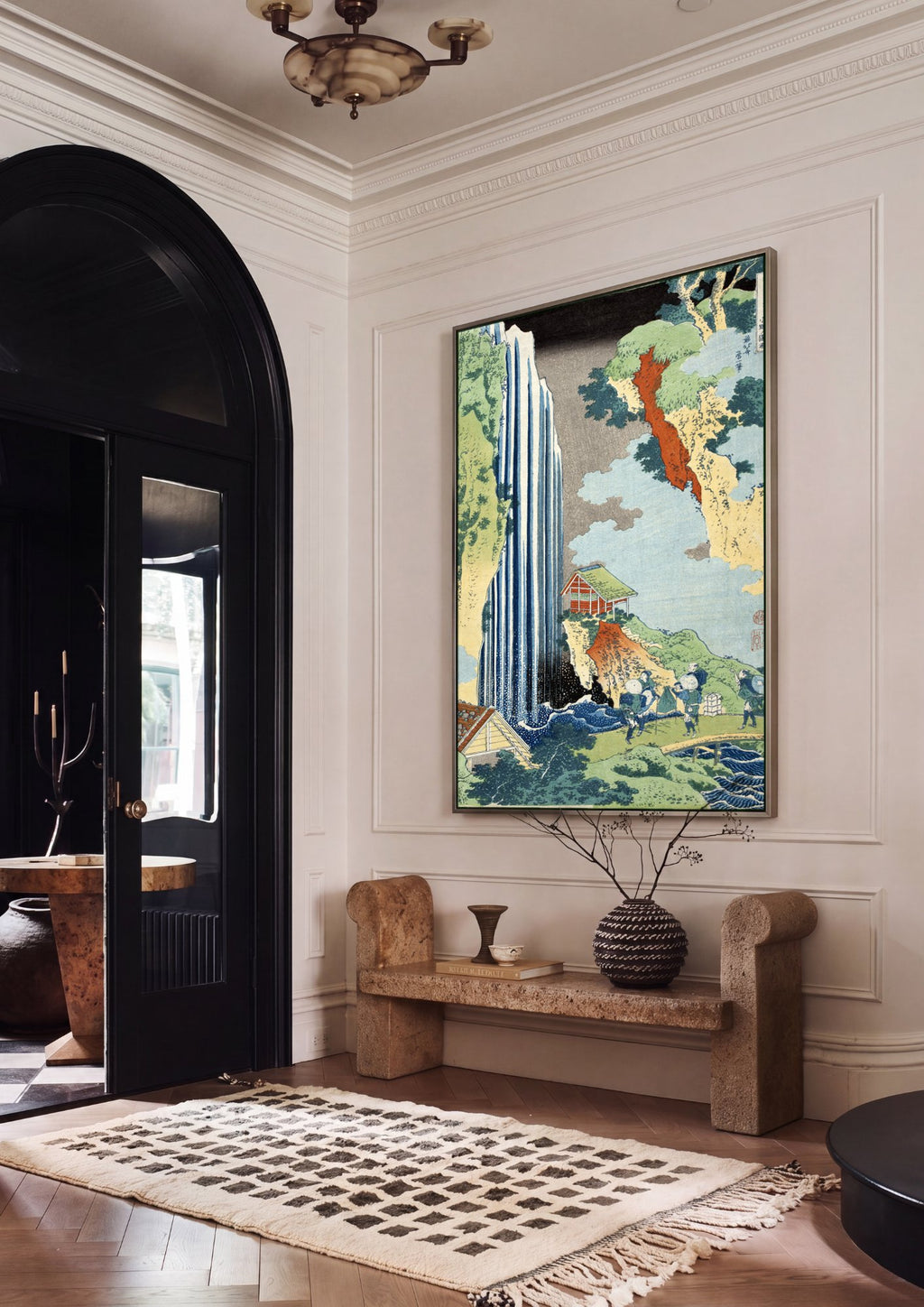 Quadro Decorativo A Cascata de Kirifuri – Hokusai em ambiente decorado