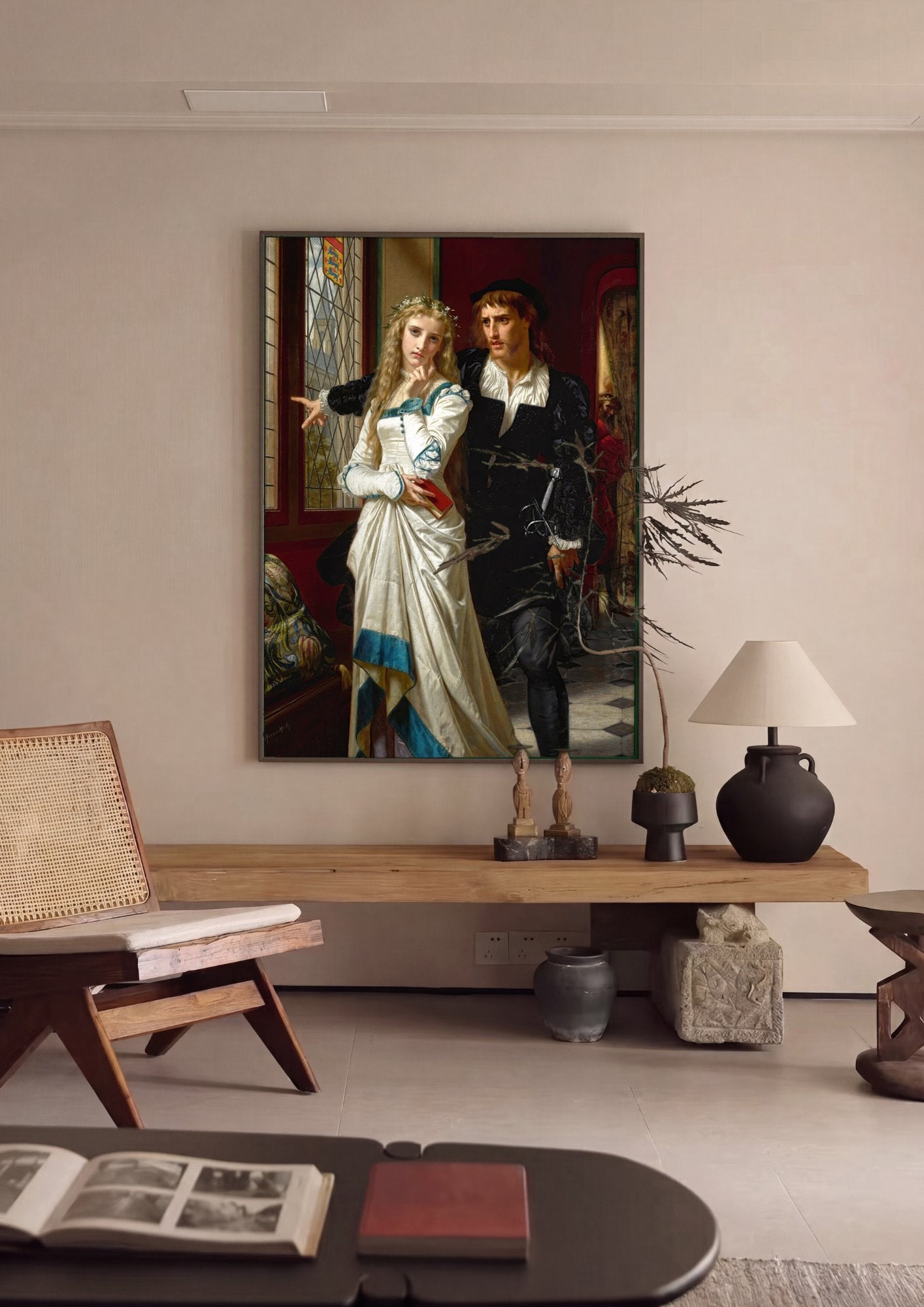 Quadro Decorativo A Despedida de Mercúrio e Herse - Hugues Merle em ambiente decorado