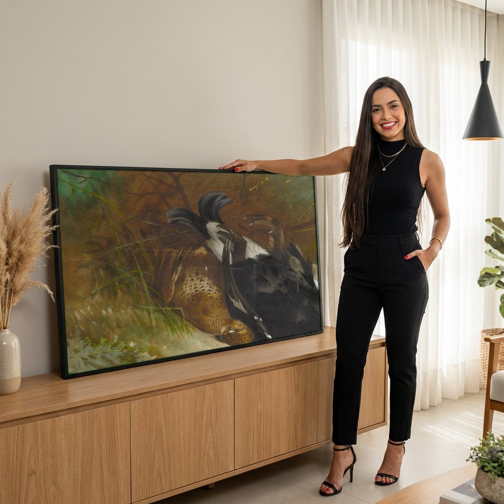 Quadro Decorativo Aves de Caça - Thorburn com modelo em ambiente