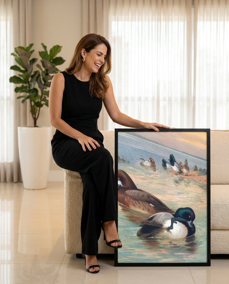 Quadro Decorativo Patos no Lago - Thorburn com modelo em ambiente