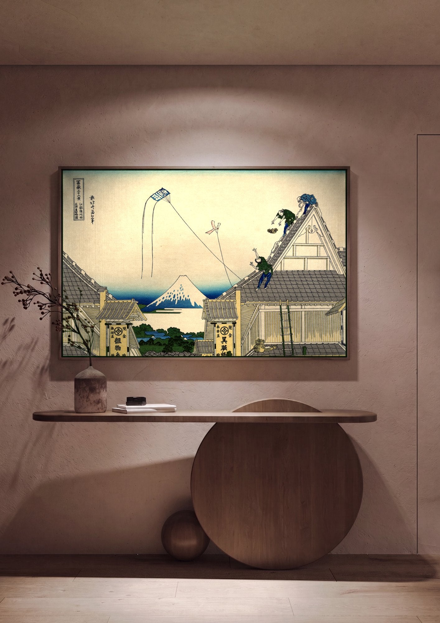 Quadro Decorativo 'A Pipa Quebrada' - Hokusai em ambiente decorado