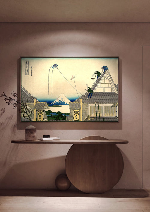 Quadro Decorativo 'A Pipa Quebrada' - Hokusai em ambiente decorado