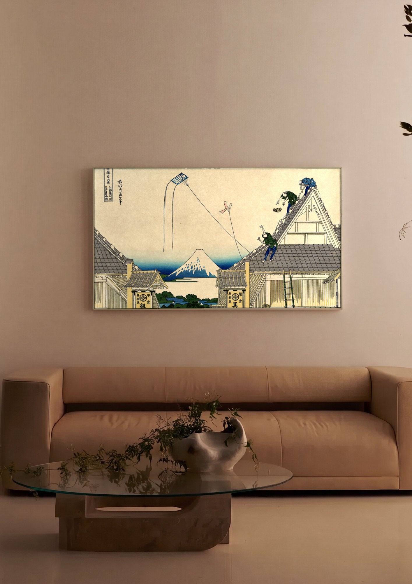 Quadro Decorativo 'A Pipa Quebrada' - Hokusai em ambiente decorado