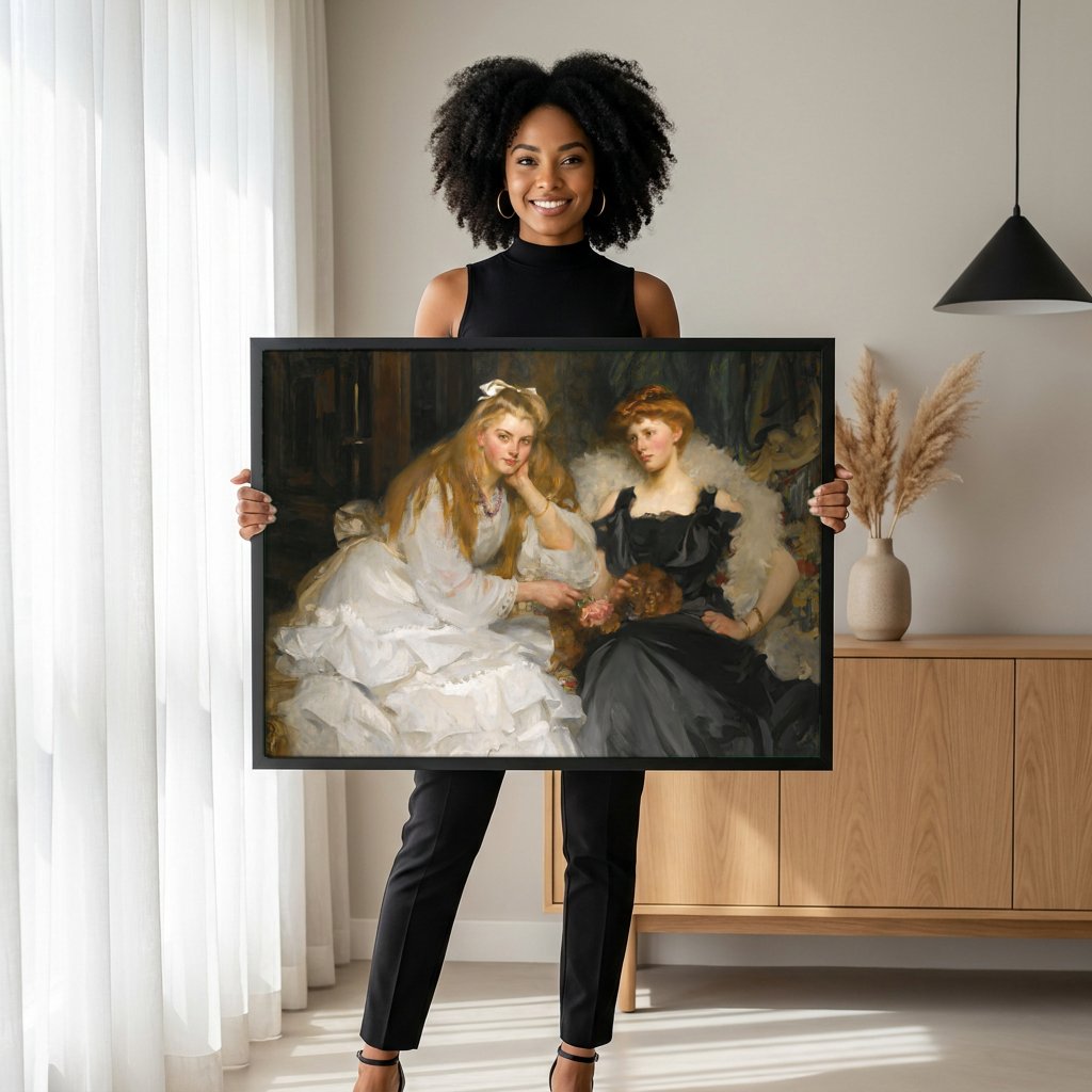 Quadro Decorativo 'As Irmãs' - James Jebusa Shannon com modelo em ambiente