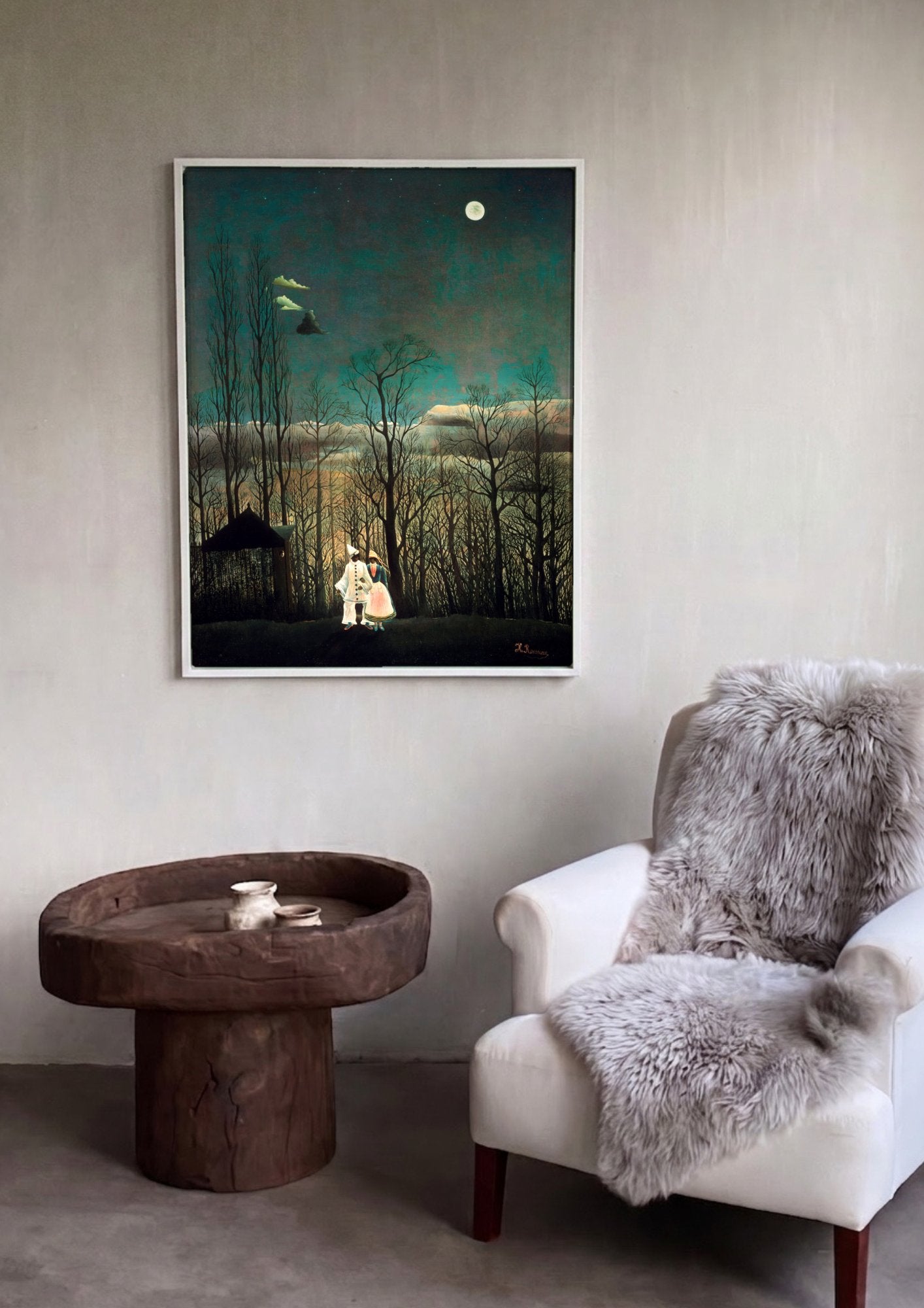 Quadro Decorativo Os Foliões - Henri Rousseau em ambiente decorado