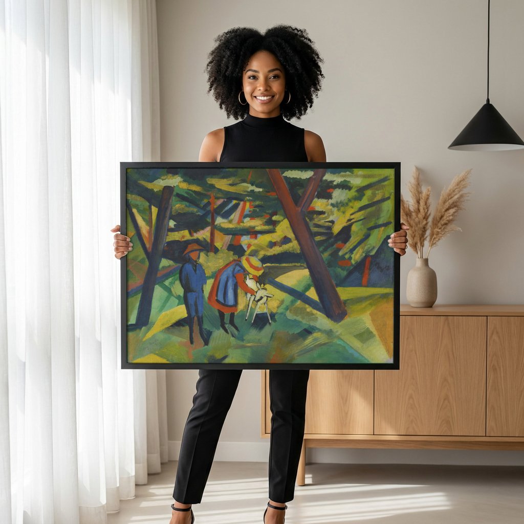 Quadro Decorativo Crianças e Bode - August Macke com modelo em ambiente