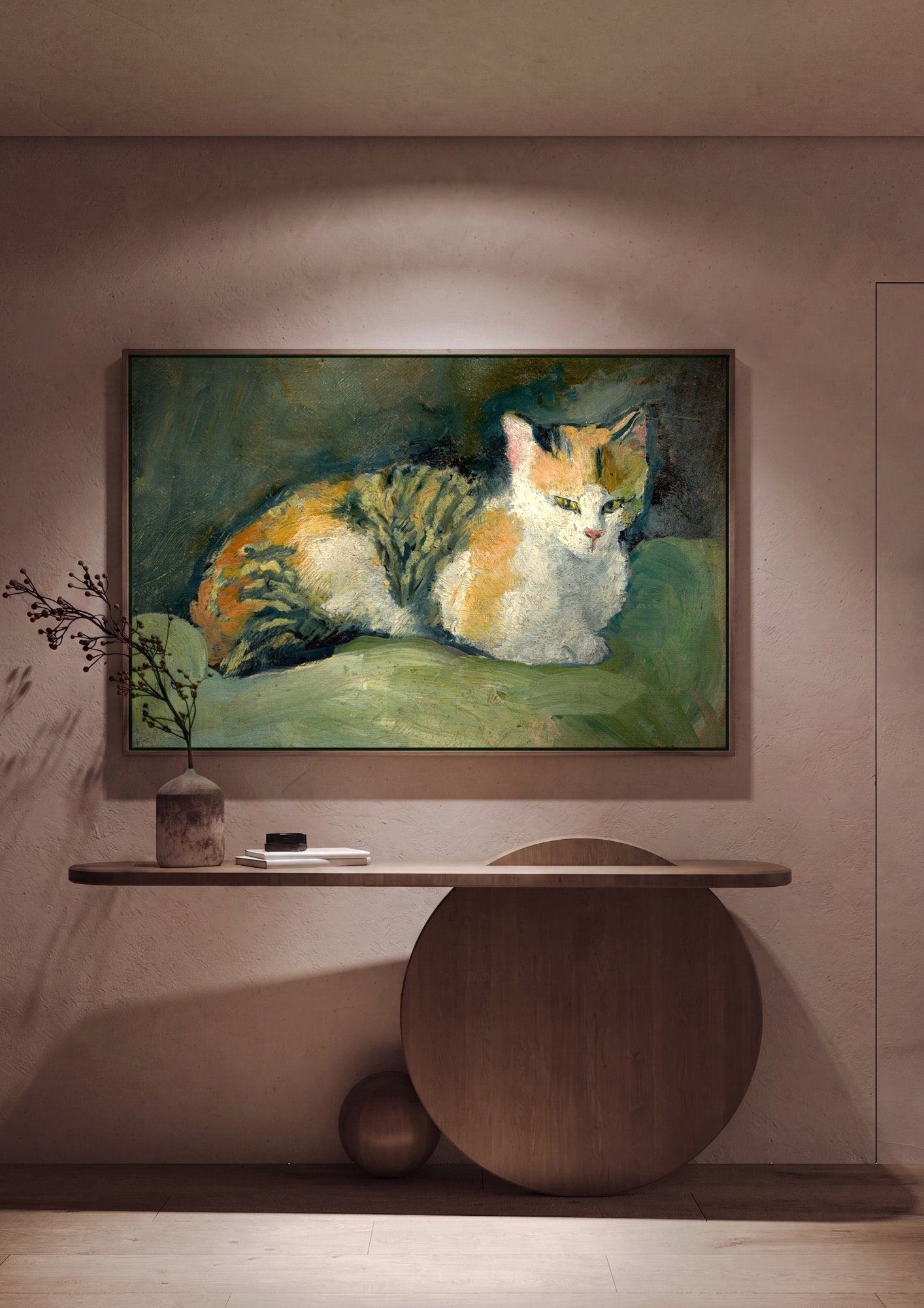 Quadro Decorativo Gato Adormecido - August Macke em ambiente decorado